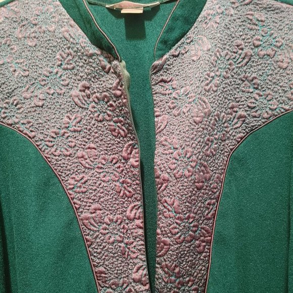 Vintage Partners Intimates Women Robe Housecoat 1/4 Zip Emerald Green Floral XXL - Picture 3 of 6